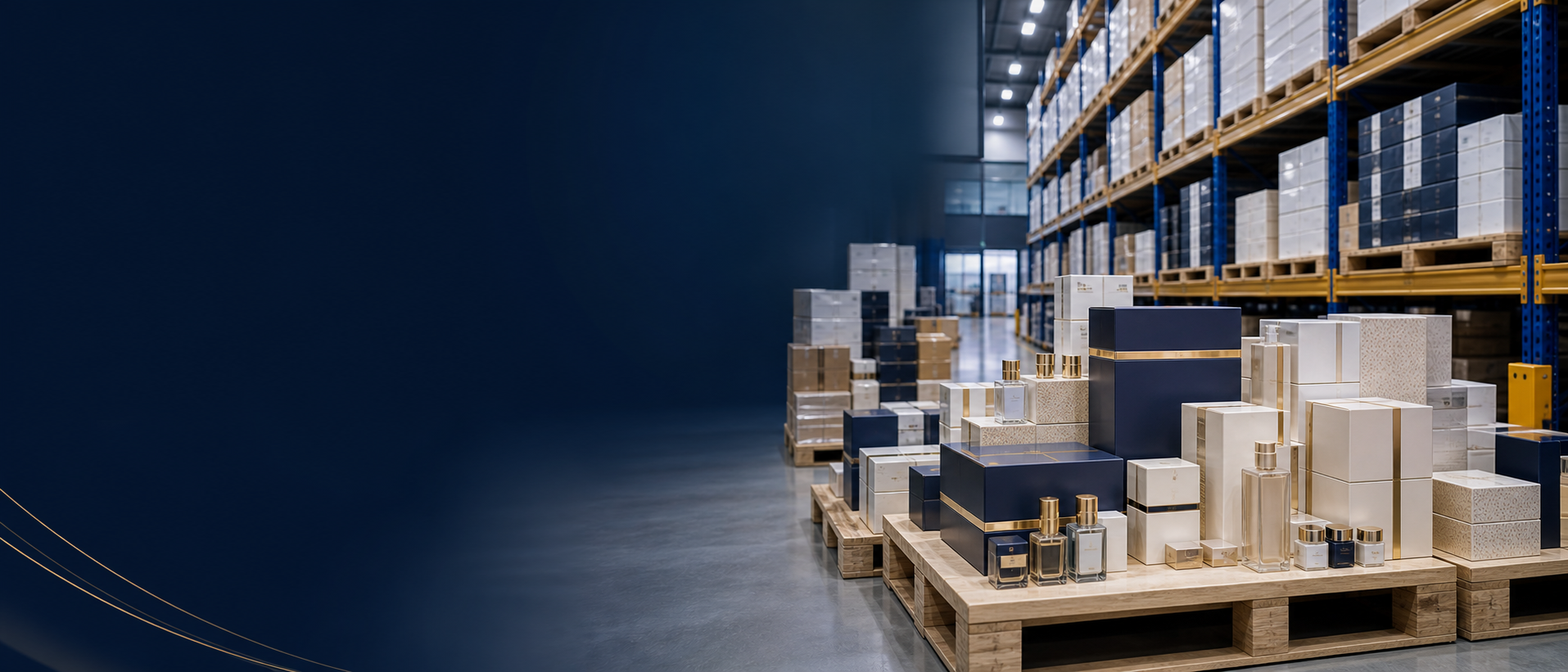 Premium cosmetics storage warehouse for skincare and personal care inventory.